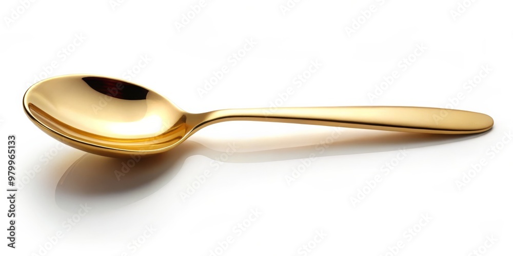 Golden Spoon on White Background, Close-up, Still Life, Spoon, Gold, Utensil Golden Spoon on White Background, Close-up, Still Life, Spoon, Gold, Utensil