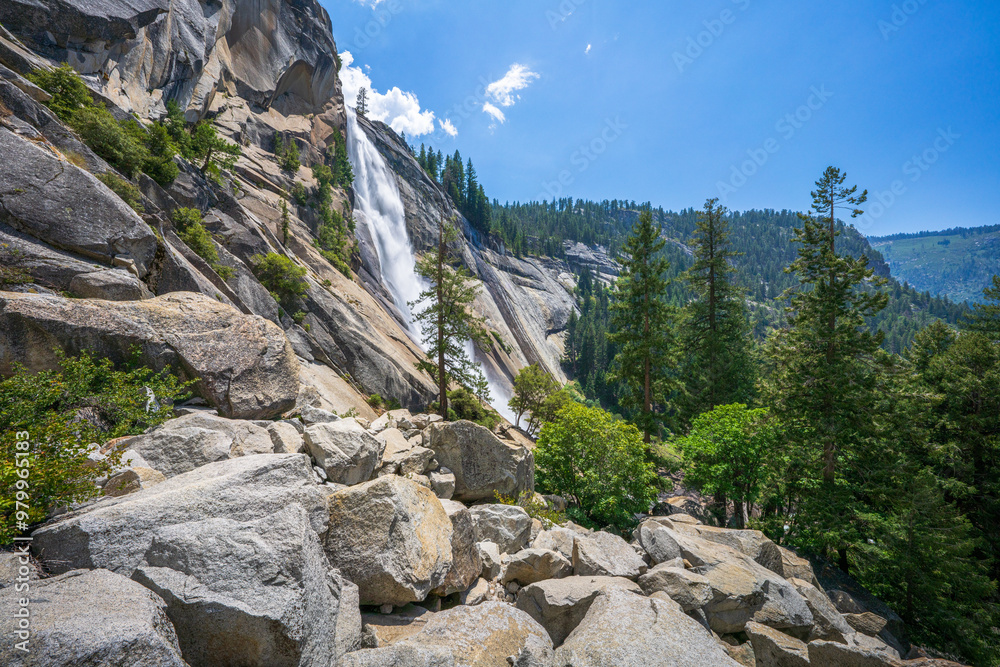waterfall at the mist trail in yosemite national park, california