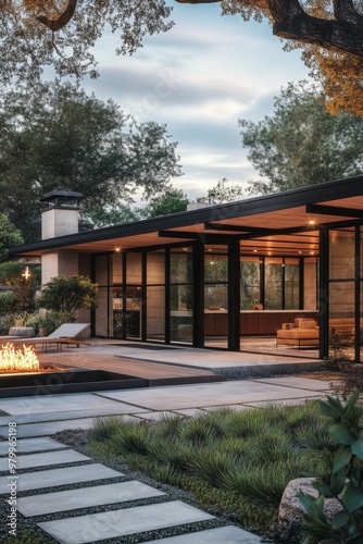 Tranquil Mid Century Modern House Nestled in Lush Greenery with Sleek Glass and Wood Design