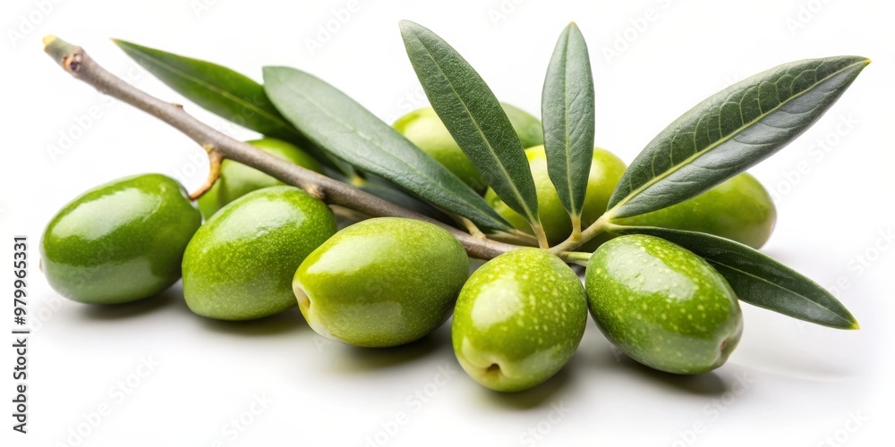 custom made wallpaper toronto digitalGreen Olives with Branch and Leaves, Close-up, White Background, Fresh, Mediterranean, Food