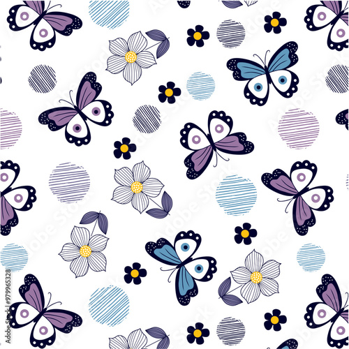 Decorative butterflies with flowers pattern