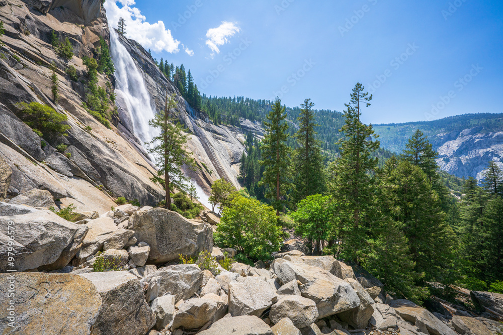 waterfall at the mist trail in yosemite national park, california