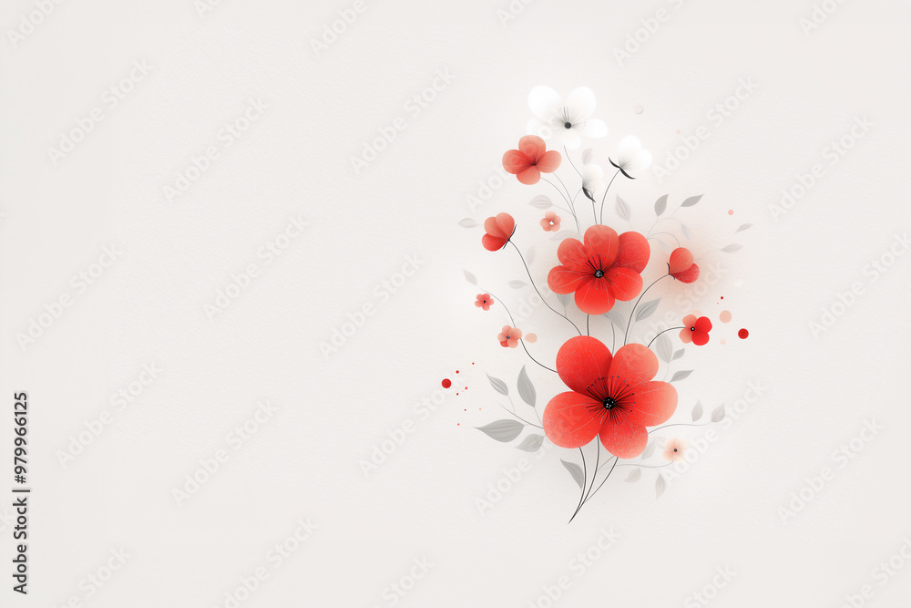 Obraz premium Watercolor painting with bright red and white flowers on a light background. Copy space