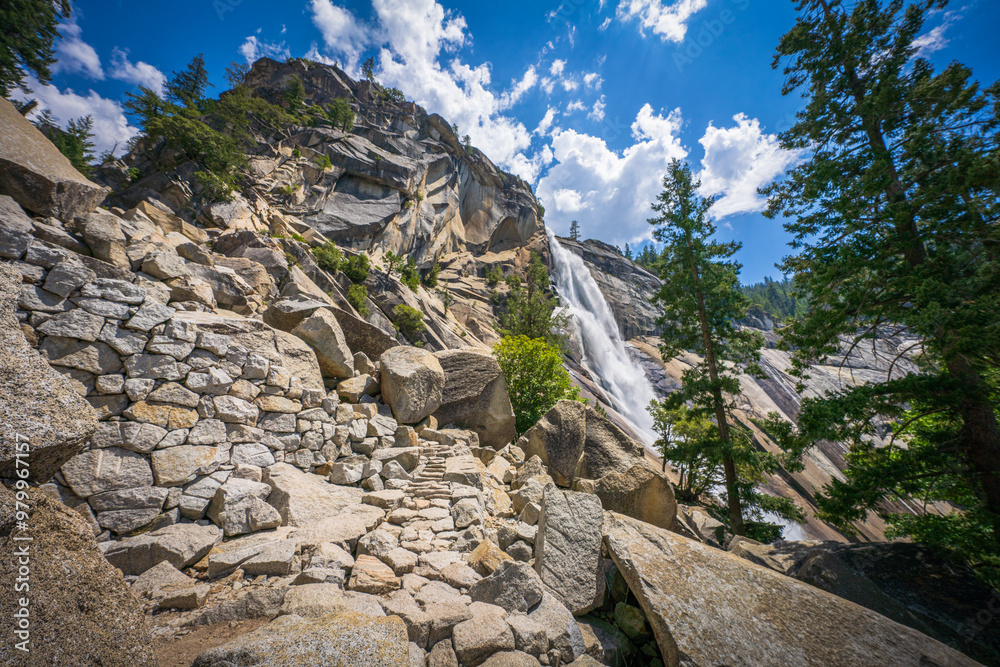 waterfall at the mist trail in yosemite national park, california