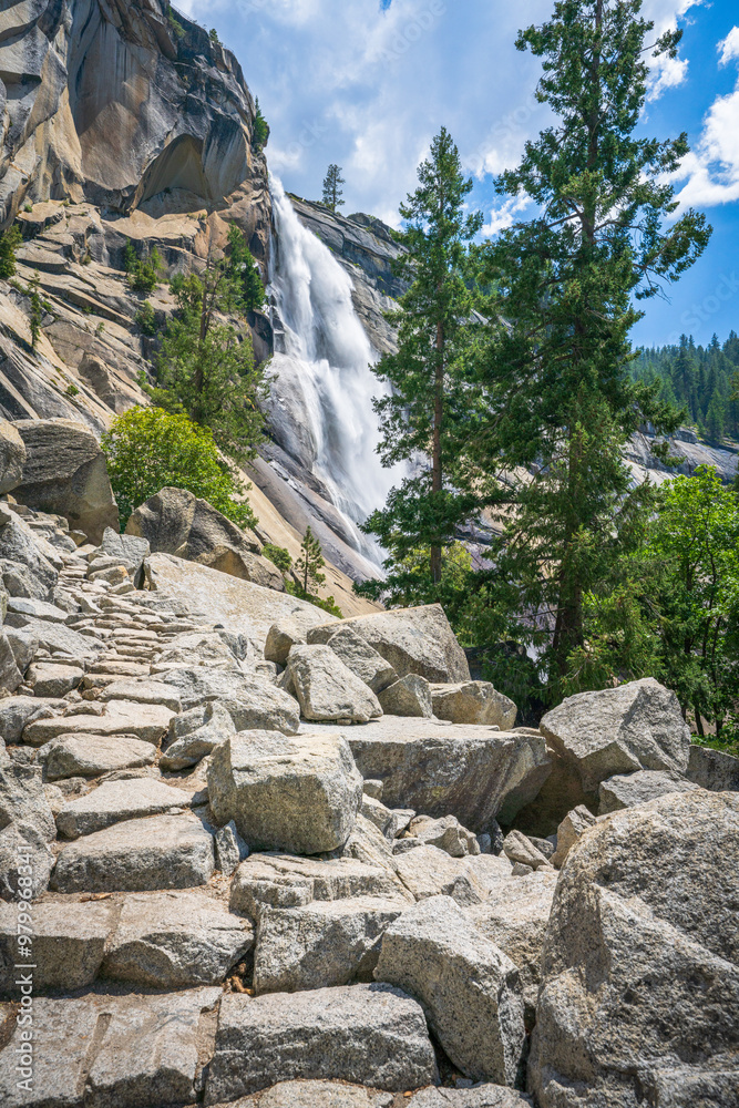 waterfall at the mist trail in yosemite national park, california
