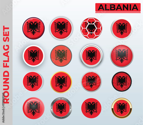 albania round flag Set with 16 Different Styles