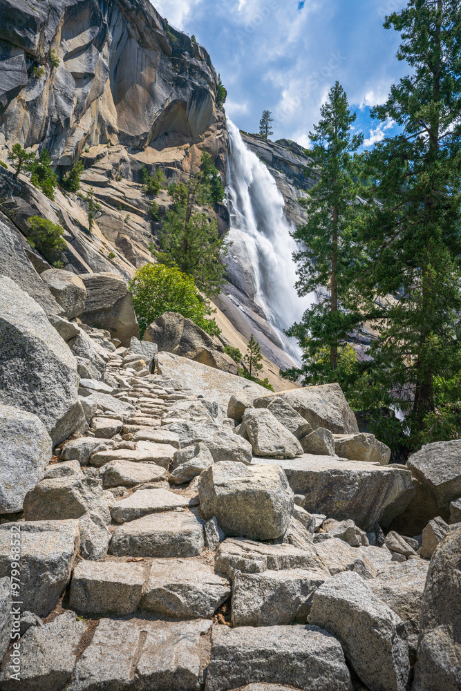 waterfall at the mist trail in yosemite national park, california