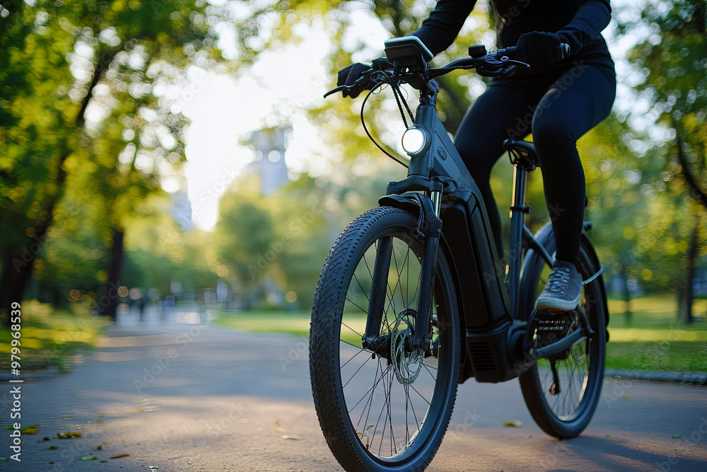 Electric bike being ridden through a park