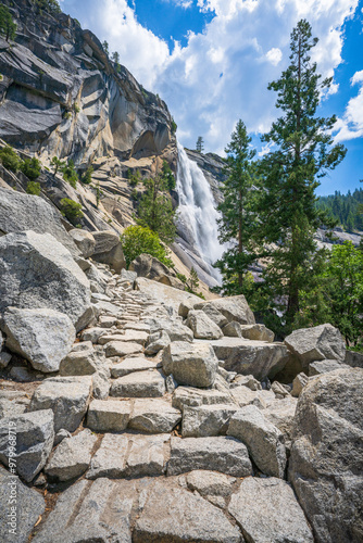 waterfall at the mist trail in yosemite national park, california