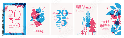 Set of Christmas and New Year Cards. Vector illustration concepts for graphic and web design, social media banner, marketing material.