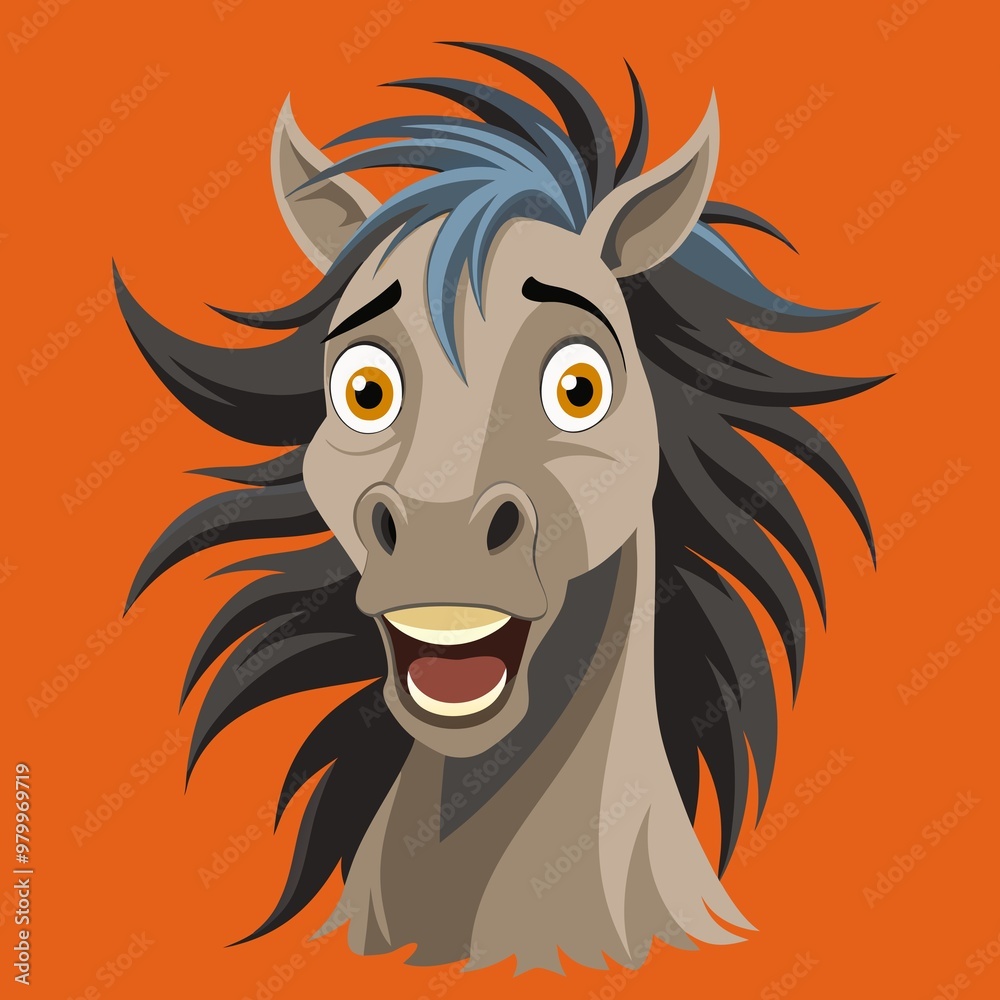 An emotional horse with a shaggy mane on a colored studio background An emotional horse with a shaggy mane on a colored studio background