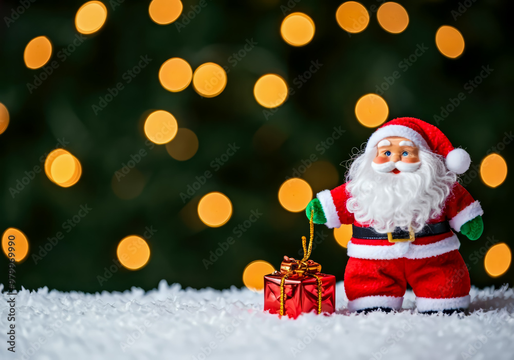 christimas gift and santa with copy space background bokeh christimas gift and santa with copy space background bokeh