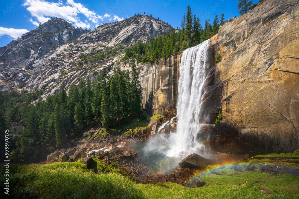 waterfall at the mist trail in yosemite national park, california