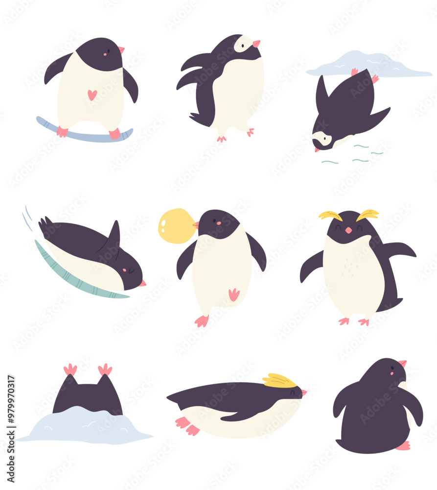 Obraz premium Set of hand drawn funny penguins.