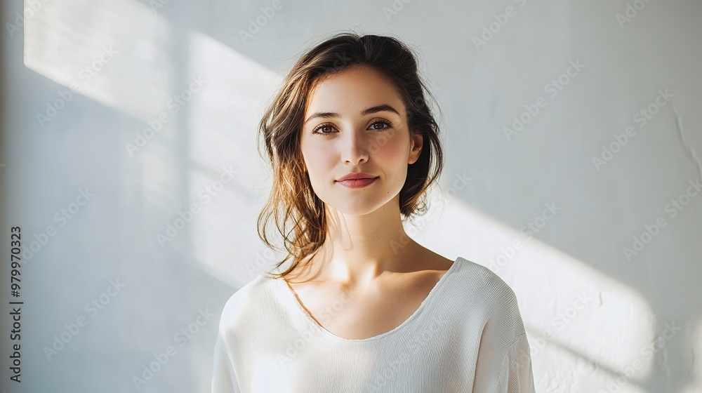 Bright casual portrait of a stylish woman in a modern studio setting Bright casual portrait of a stylish woman in a modern studio setting