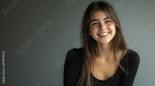 Black crop top and casual style worn by a confident young woman