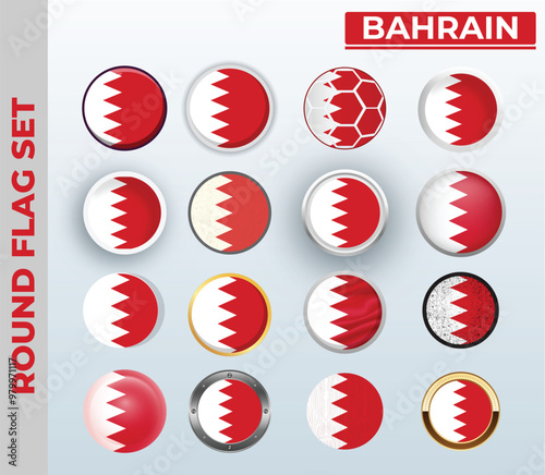 bahrain round flag Set with 16 Different Styles