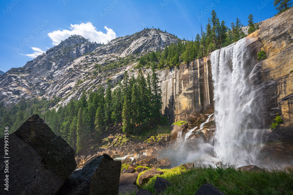 waterfall at the mist trail in yosemite national park, california