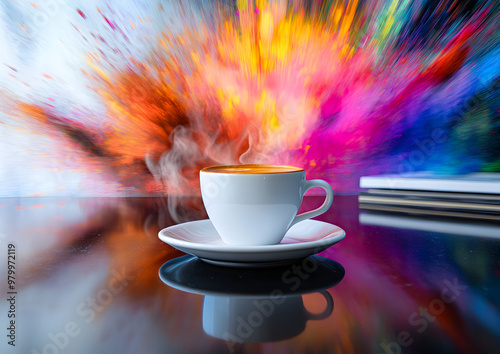 Wallpaper Mural Bright and Energetic Coffee Splash in a White Cup with Colorful Motion Blur Effect and a Dynamic Explosion of Colors Torontodigital.ca