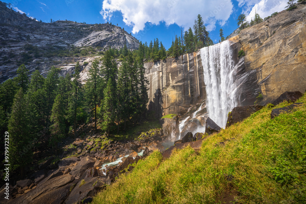 waterfall at the mist trail in yosemite national park, california