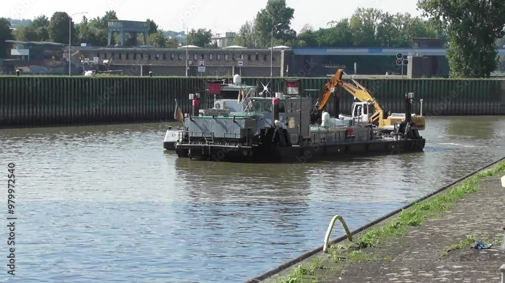 cargo ship with an excavator wirking in the river cargo ship with an excavator wirking in the river