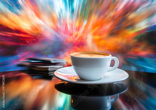 Wallpaper Mural Vibrant Coffee in a White Cup with a Dynamic Explosion of Bright Colors and Motion Blur for an Energetic and Bold Design Torontodigital.ca