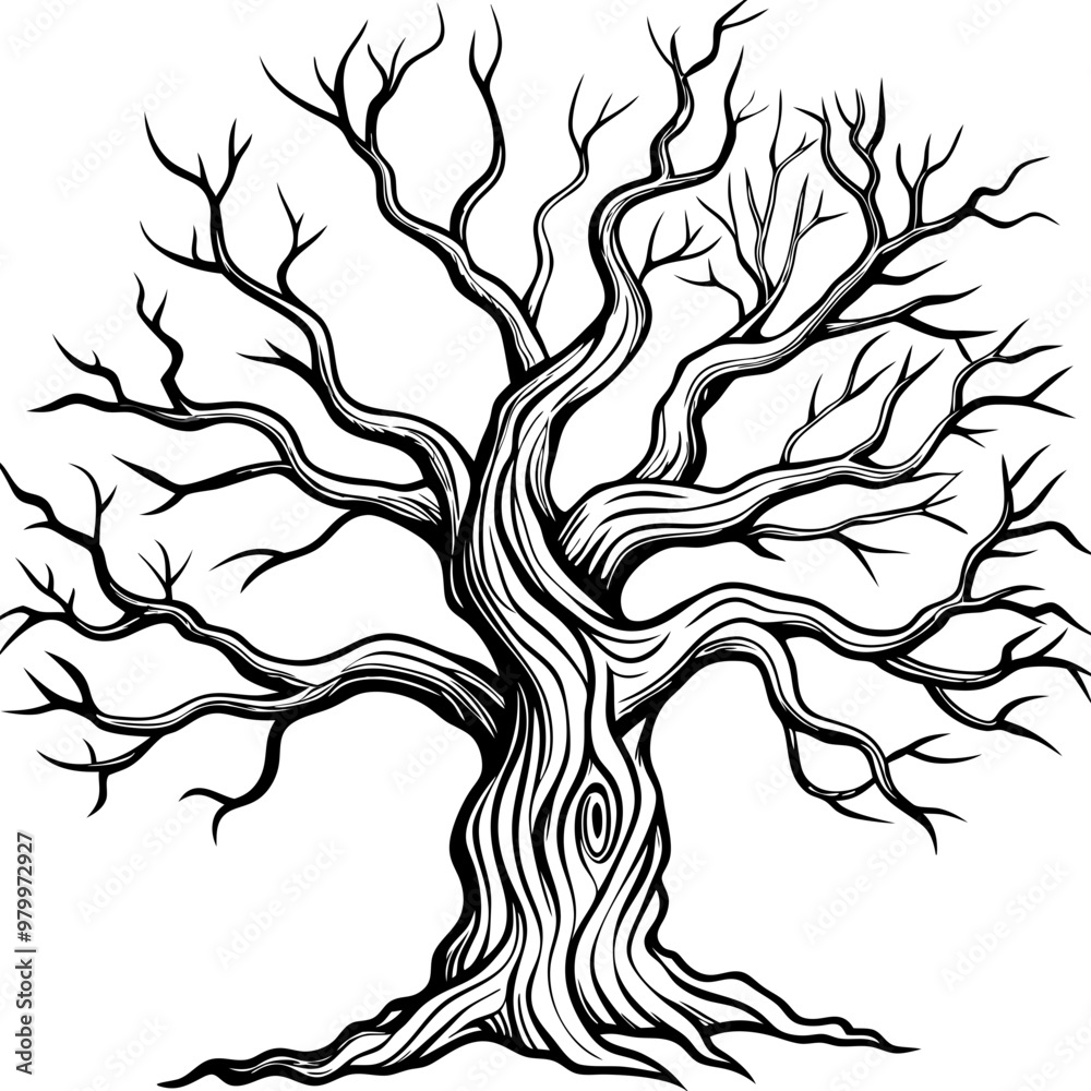 Spooky Gnarled Tree Outline Vector with Twisted Branches
Spooky Gnarled Tree Outline Vector with Twisted Branches