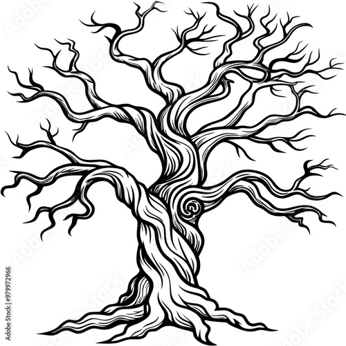  Spooky Gnarled Tree Outline Vector with Twisted Branches 