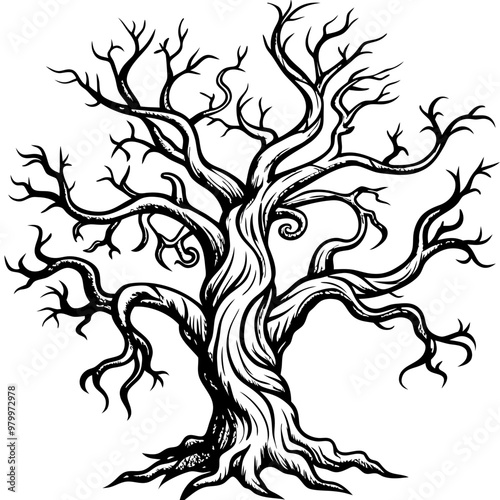  Spooky Gnarled Tree Outline Vector with Twisted Branches 