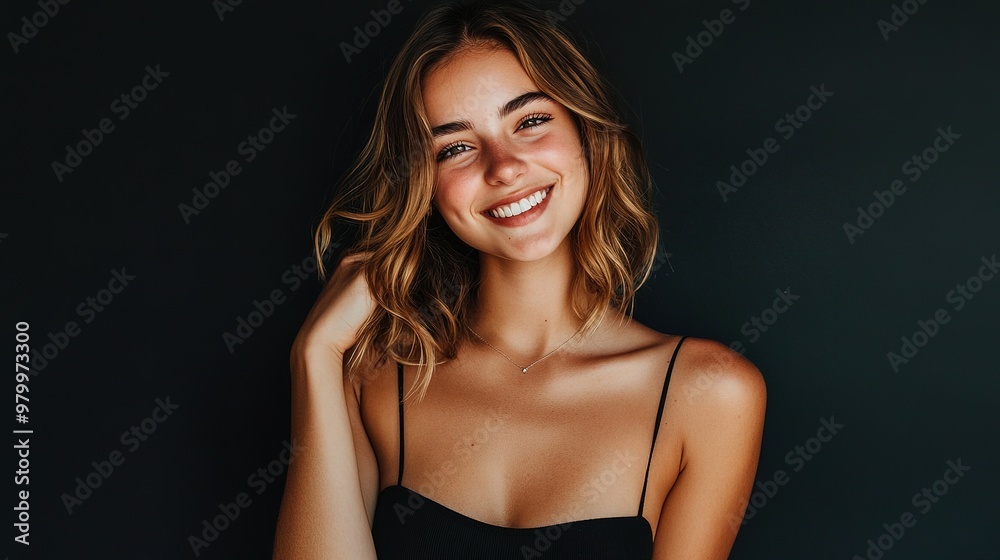 Black crop top and casual style worn by a confident young woman Black crop top and casual style worn by a confident young woman