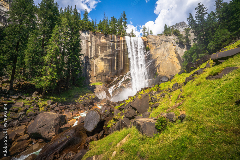 waterfall at the mist trail in yosemite national park, california