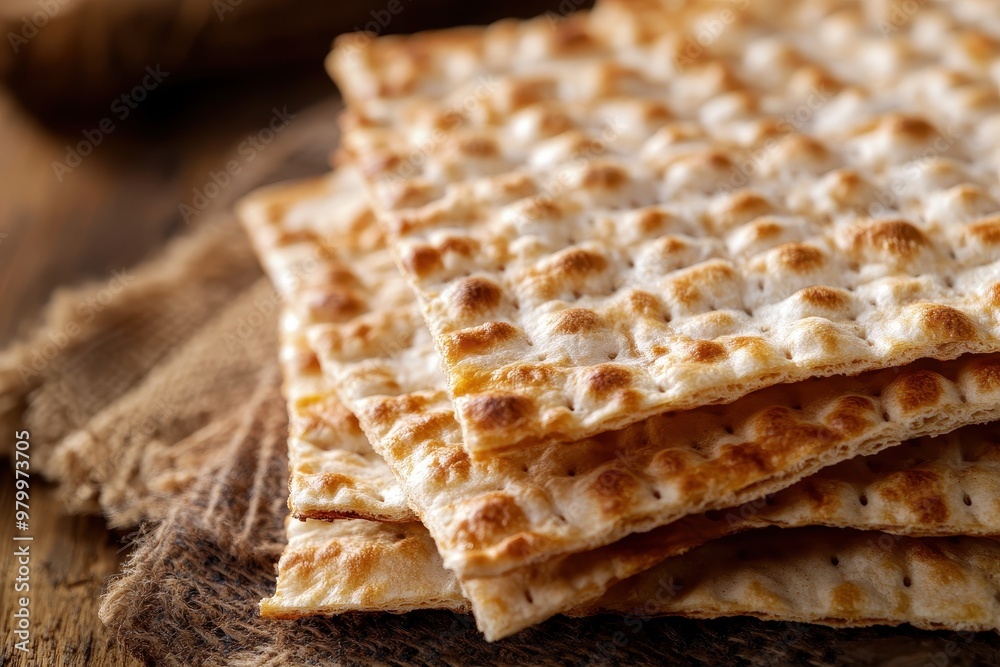 Close up view of traditional Jewish matzo for the religious holiday of Passover Happy Pesach Close up view of traditional Jewish matzo for the religious holiday of Passover Happy Pesach