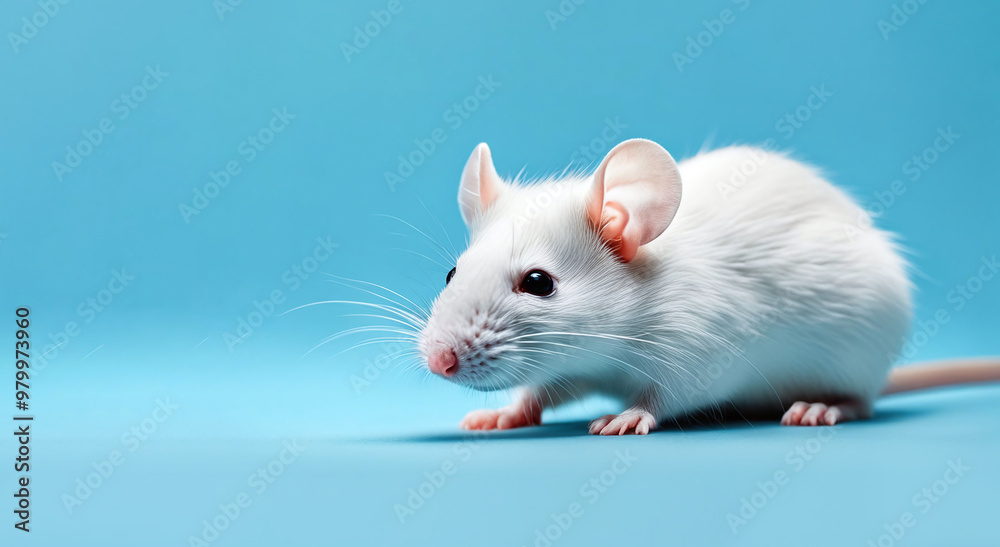 White Mouse Rat on Clean Background with Copy Space, Lab Laboratory Rat White Mouse Rat on Clean Background with Copy Space, Lab Laboratory Rat