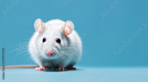 White Mouse Rat on Clean Background with Copy Space, Lab Laboratory Rat