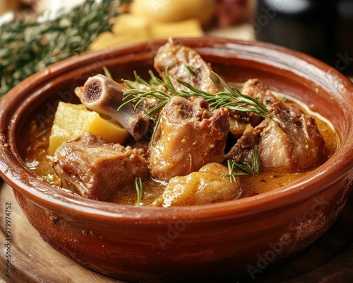 Delicious pork trotters stewed in Andalusian gravy photo