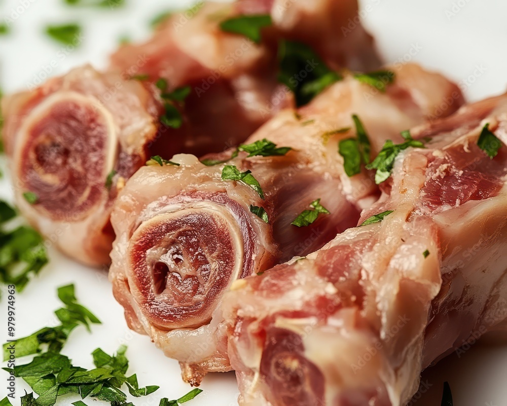 Detail of pork tails for broth preparation Detail of pork tails for broth preparation