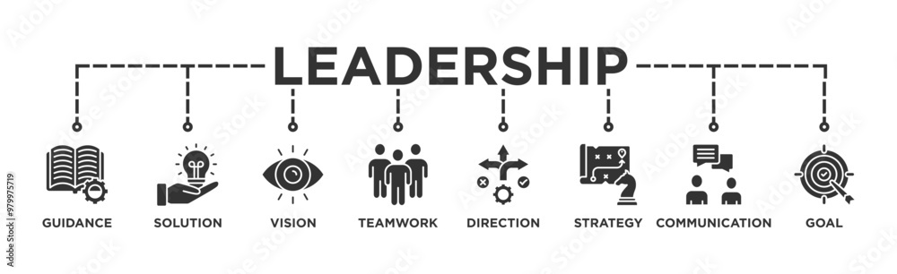 Leadership banner web icon vector illustration concept for team management with an icon of guidance, solution, vision, teamwork, direction, strategy, communication, and goal Leadership banner web icon vector illustration concept for team management with an icon of guidance, solution, vision, teamwork, direction, strategy, communication, and goal