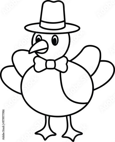 Turkey in Pilgrim Hat Vector Design for Kids Coloring Activities