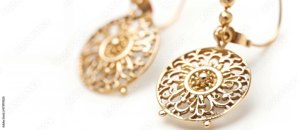 Pair Of Old Gold Earrings Isolated Over White Pair Of Old Gold Earrings Isolated Over White