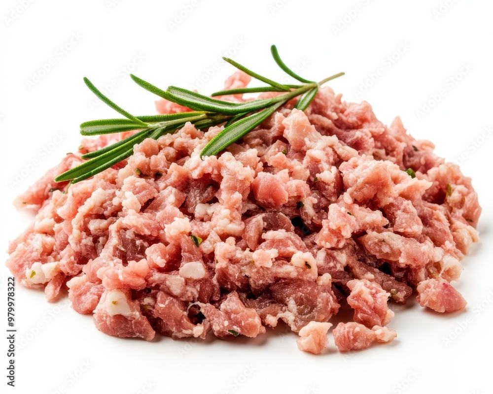 Ground raw pork on white background Ground raw pork on white background