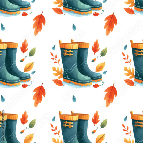 autumn watercolor. rubber boots watercolor illustration postern