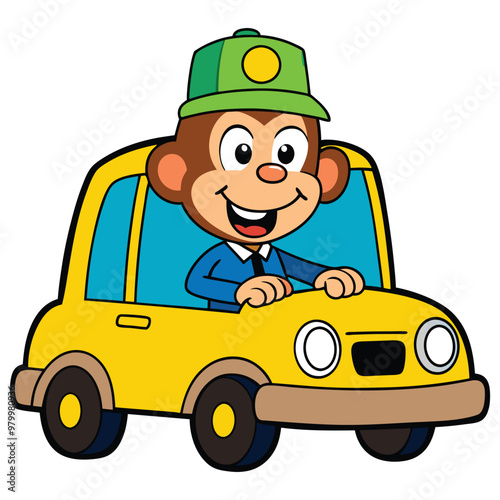 Cheerful Monkey Driving A Texi