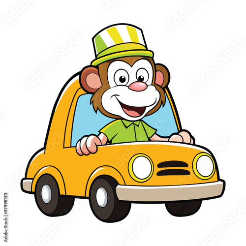 Cheerful Monkey Driving A Texi
