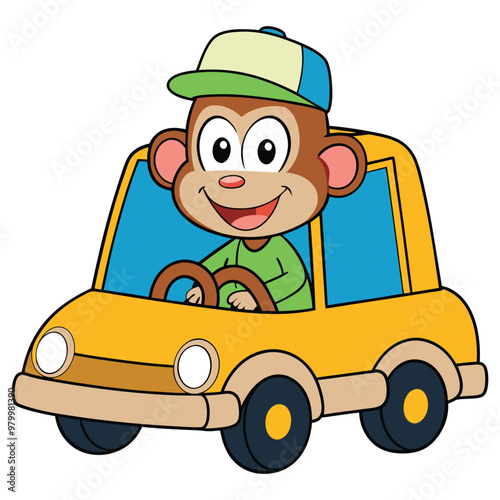 Cheerful Monkey Driving A Texi