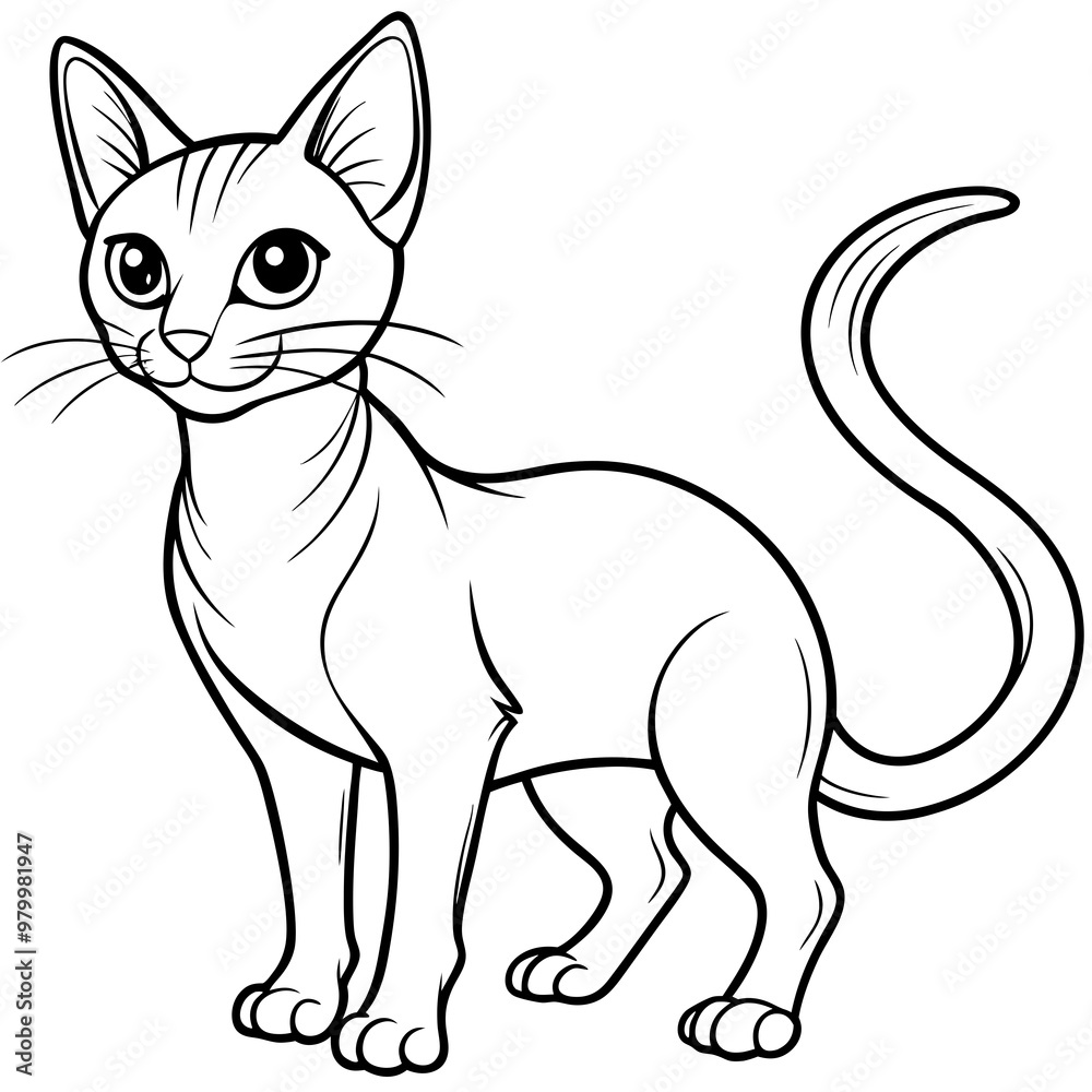 Stylized line art Cat with Curved Tail and Alert Ears Vector Stylized line art Cat with Curved Tail and Alert Ears Vector