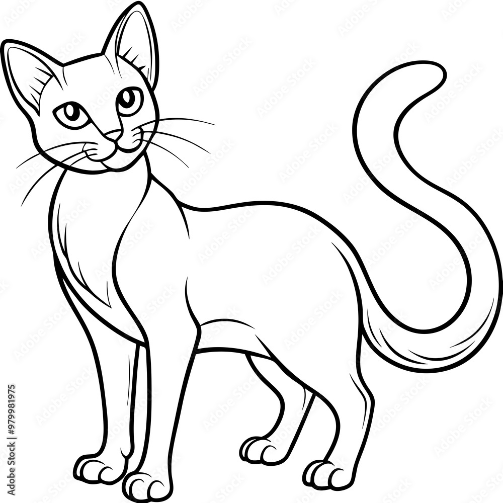 Stylized line art Cat with Curved Tail and Alert Ears Vector Stylized line art Cat with Curved Tail and Alert Ears Vector