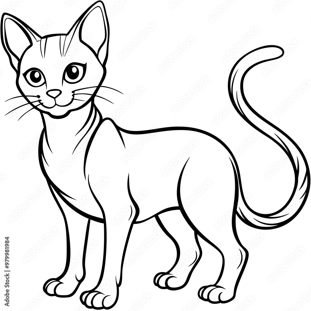 Obraz premium Stylized line art Cat with Curved Tail and Alert Ears Vector