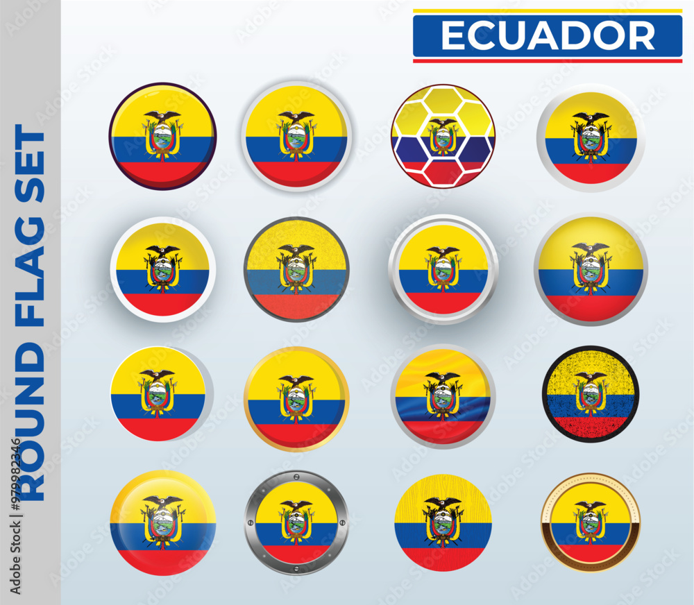 Ecuador round flag Set with 16 Different Styles Ecuador round flag Set with 16 Different Styles
