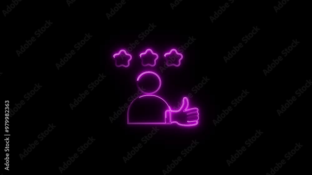 User Profile with Star Rating and Thumbs Up in pink color Neon icon animation , Ideal for Digital Feedback, Reviews, and Reputation Management on black background. User Profile with Star Rating and Thumbs Up in pink color Neon icon animation , Ideal for Digital Feedback, Reviews, and Reputation Management on black background.
