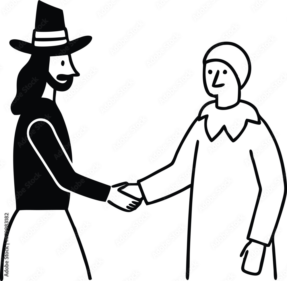 Pilgrim and Native American Shaking Hands Vector Image for Kids to Color
Pilgrim and Native American Shaking Hands Vector Image for Kids to Color